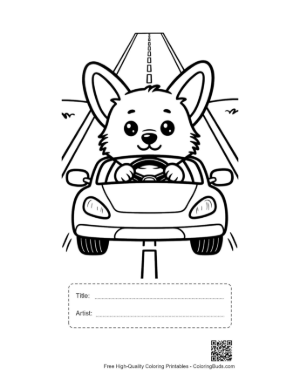 Thumbnail: Corgi Dog Acting as a Driver in a Toy Car Printable with Title and Artist Box