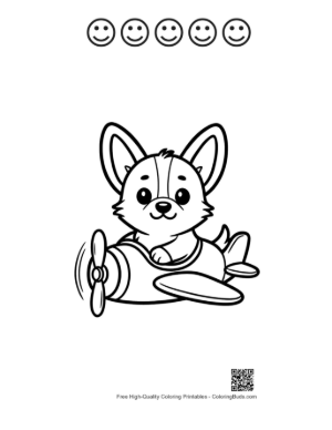 Thumbnail: Corgi Puppy Flying a Plane with a Rotating Propeller Printable and 5 Happy Face Outline