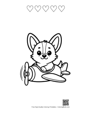Thumbnail: Corgi Puppy Flying a Plane with a Rotating Propeller Printable and 5 Heart Outline