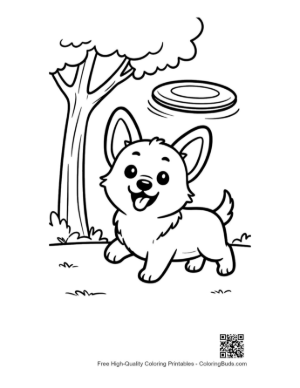 Thumbnail: Corgi Puppy Standing in the Woods with a Frisbee Printable