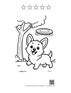 Thumbnail: Corgi Puppy Standing in the Woods with a Frisbee Printable and 5 Star Outline
