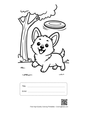 Thumbnail: Corgi Puppy Standing in the Woods with a Frisbee Printable with Title and Artist Box