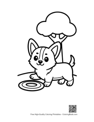 Thumbnail: Corgi Puppy Standing Near a Tree with a Frisbee Printable