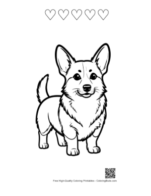 Thumbnail: Cute Cartoon Corgi Puppy Outline Printable and 5 Heart Outline