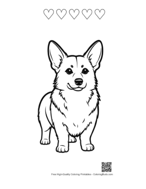 Thumbnail: Cute Cartoon Corgi Standing Smiling Printable and 5 Heart Outline