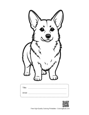 Thumbnail: Cute Cartoon Corgi Standing Smiling Printable with Title and Artist Box