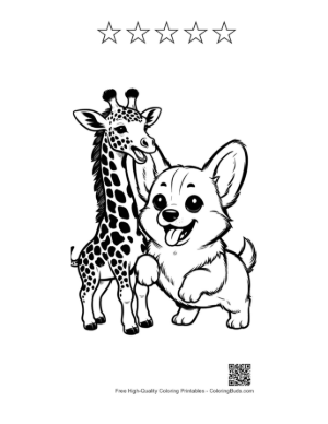 Thumbnail: Cute Corgi and Giraffe Hugging Printable and 5 Star Outline