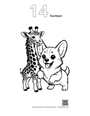 Thumbnail: Cute Corgi and Giraffe Hugging Printable Outline Number 14