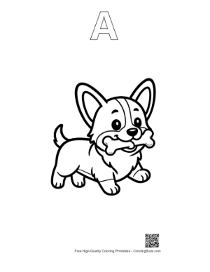 Thumbnail: Cute Corgi for Kids Printable Outline Alphabet A