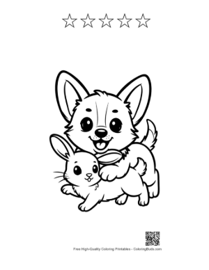 Thumbnail: Cute Corgi Hugging Adorable Bunny Printable and 5 Star Outline