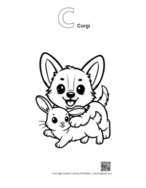 Thumbnail: Cute Corgi Hugging Adorable Bunny Printable Outline Alphabet C Corgi