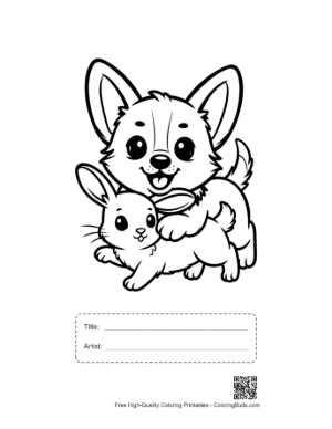 Thumbnail: Cute Corgi Hugging Adorable Bunny Printable with Title and Artist Box