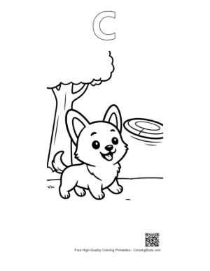 Thumbnail: Cute Corgi Printable Outline Alphabet C