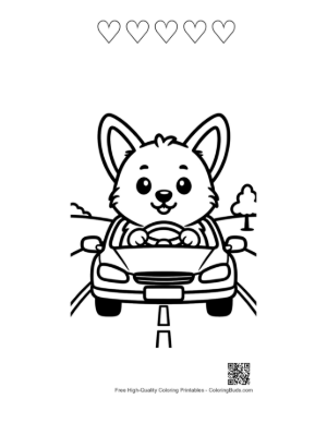 Thumbnail: Cute Corgi Puppy Driving a Small Black Car Printable and 5 Heart Outline