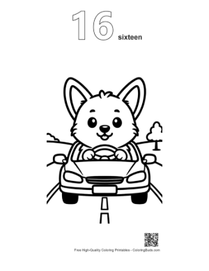 Thumbnail: Cute Corgi Puppy Driving a Small Black Car Printable Outline Number 16