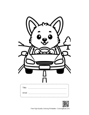Thumbnail: Cute Corgi Puppy Driving a Small Black Car Printable with Title and Artist Box