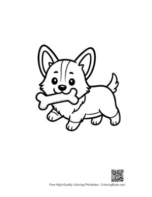 Thumbnail: Cute Corgi Puppy Playing with a Bone Outdoors Printable