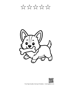 Thumbnail: Cute Corgi Puppy Playing with a Bone Outdoors Printable and 5 Star Outline