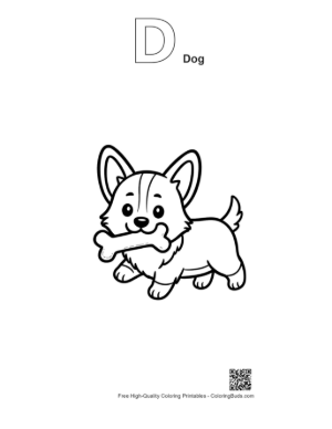 Thumbnail: Cute Corgi Puppy Playing with a Bone Outdoors Printable Outline Alphabet D Dog