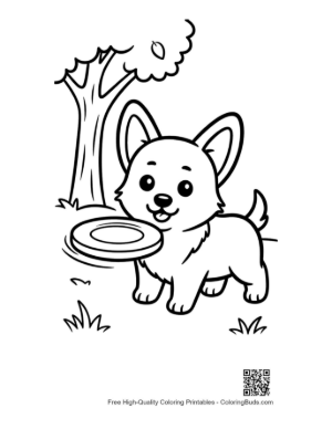 Thumbnail: Cute Corgi Puppy with a Frisbee in the Garden Printable