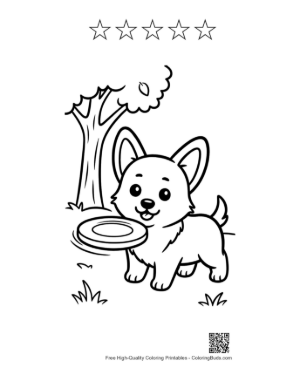 Thumbnail: Cute Corgi Puppy with a Frisbee in the Garden Printable and 5 Star Outline