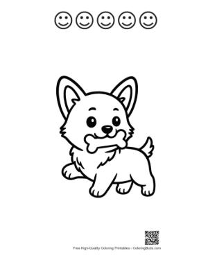 Thumbnail: Funny Corgi Dog Playing with a Large Bone Printable and 5 Happy Face Outline