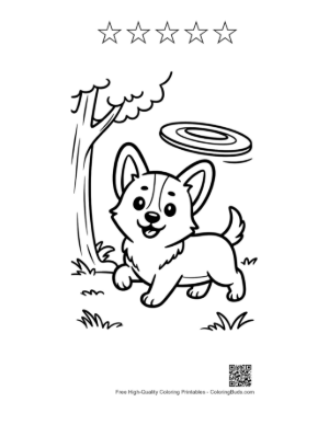 Thumbnail: Funny Corgi Dog Running After a Flying Saucer Printable and 5 Star Outline