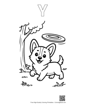 Thumbnail: Funny Corgi Dog Running After a Flying Saucer Printable Outline Alphabet Y