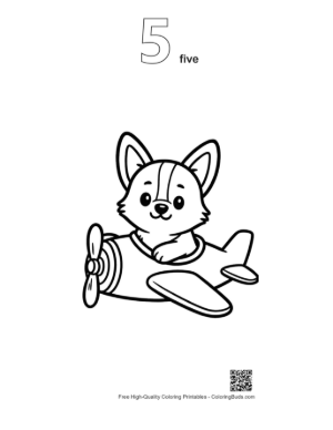 Thumbnail: Funny Corgi Puppy Flying an Airplane in the Sky Printable Outline Number 5