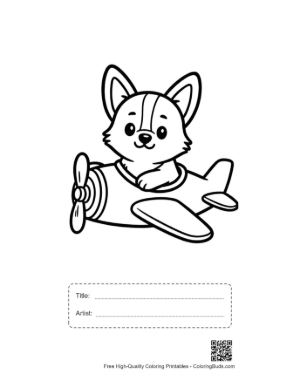 Thumbnail: Funny Corgi Puppy Flying an Airplane in the Sky Printable with Title and Artist Box
