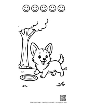 Thumbnail: Happy Corgi Dog Playing with a Frisbee Outside Printable and 5 Happy Face Outline