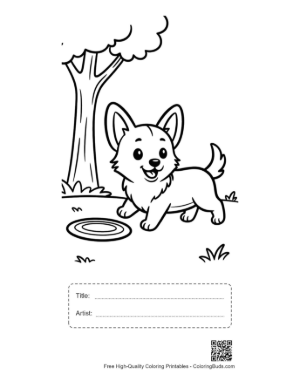 Thumbnail: Happy Corgi Dog Playing with a Frisbee Outside Printable with Title and Artist Box