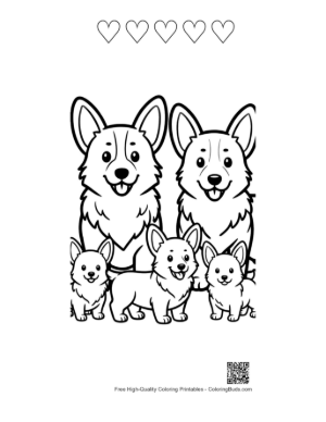 Thumbnail: Happy Corgi Family Portrait Printable and 5 Heart Outline