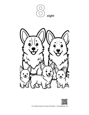 Thumbnail: Happy Corgi Family Portrait Printable Outline Number 8