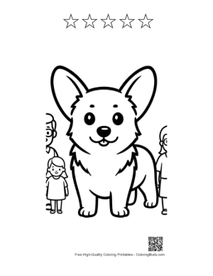 Thumbnail: Happy Corgi with Family Printable and 5 Star Outline