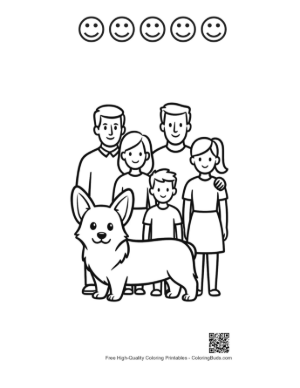Thumbnail: Happy Family Posing with Cute Corgi Printable and 5 Happy Face Outline