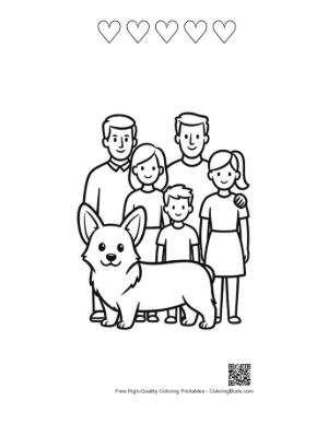 Thumbnail: Happy Family Posing with Cute Corgi Printable and 5 Heart Outline
