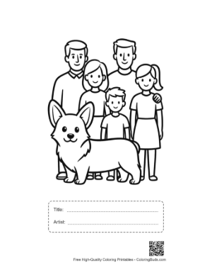 Thumbnail: Happy Family Posing with Cute Corgi Printable with Title and Artist Box