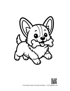 Thumbnail: Small Corgi Puppy Carrying a Bone in a Field Printable