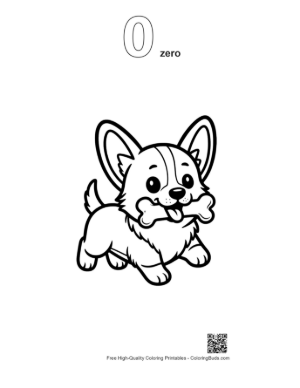 Thumbnail: Small Corgi Puppy Carrying a Bone in a Field Printable Outline Number 0