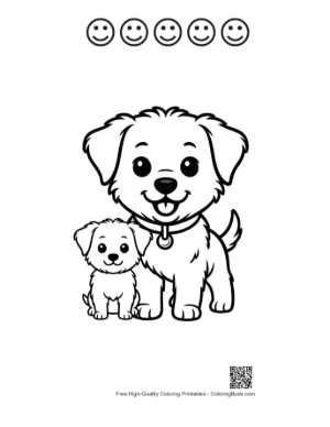 Thumbnail: Adorable Big and Little Pup Duo Printable and 5 Happy Face Outline