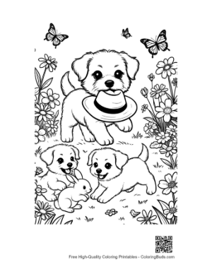 Thumbnail: Adorable Dog Family Playing Together in the Yard Printable