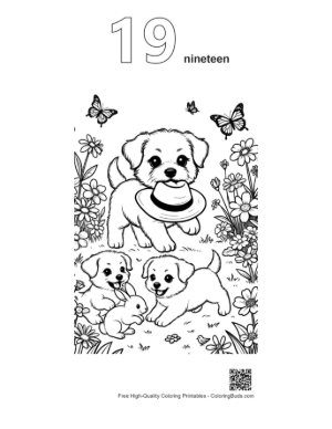 Thumbnail: Adorable Dog Family Playing Together in the Yard Printable Outline Number 19