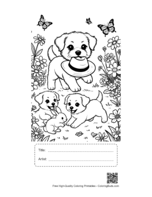 Thumbnail: Adorable Dog Family Playing Together in the Yard Printable with Title and Artist Box