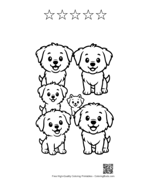 Thumbnail: Adorable Group of Puppy Dogs Printable and 5 Star Outline