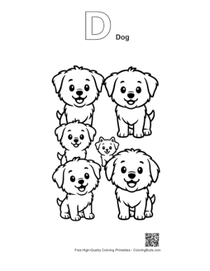 Thumbnail: Adorable Group of Puppy Dogs Printable Outline Alphabet D Dog