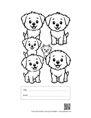 Thumbnail: Adorable Group of Puppy Dogs Printable with Title and Artist Box