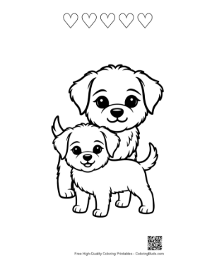 Thumbnail: Adorable Mother and Puppy Cuddling Printable and 5 Heart Outline