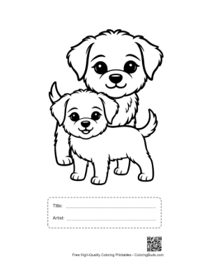 Thumbnail: Adorable Mother and Puppy Cuddling Printable with Title and Artist Box