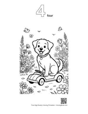 Thumbnail: Adorable Puppy Driving a Toy Car in the Garden Printable Outline Number 4